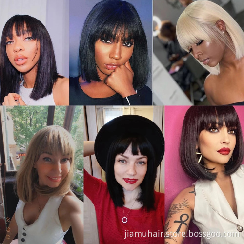 Short Straight Wig  Brown Synthetic Bobo Wigs with Bangs Cosplay Natural Daily Hair